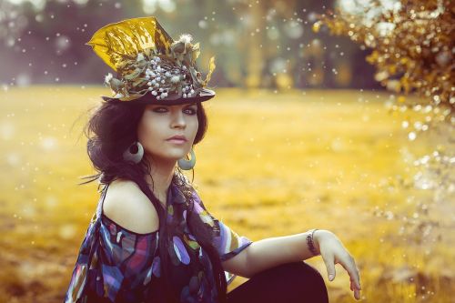 beauty woman flowered hat