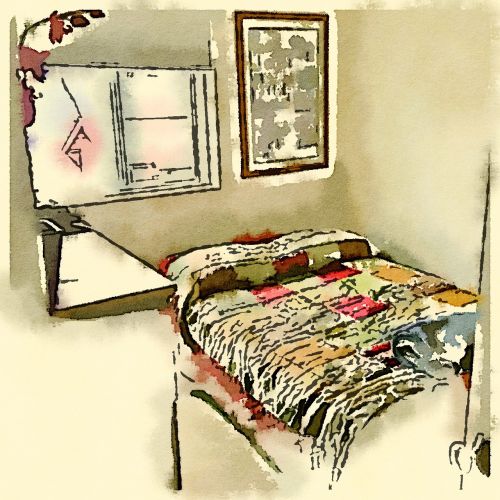 bedroom watercolor drawing