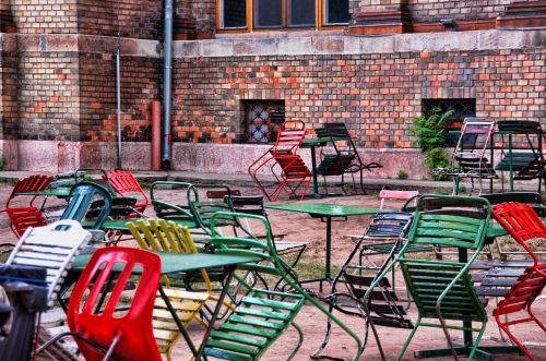 beer garden chairs colorful chairs