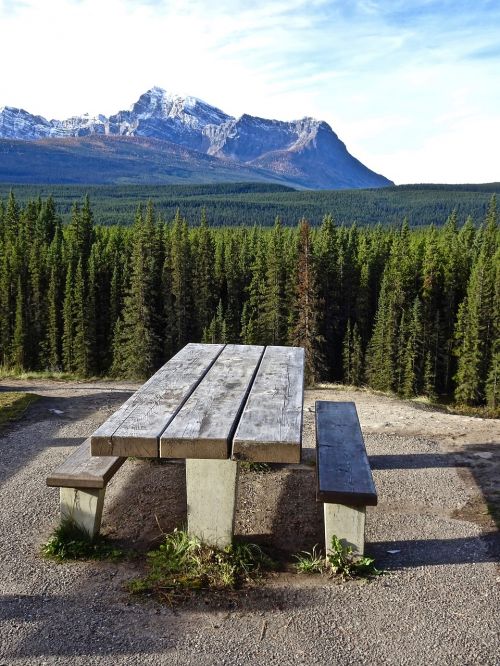 bench mountains perspective