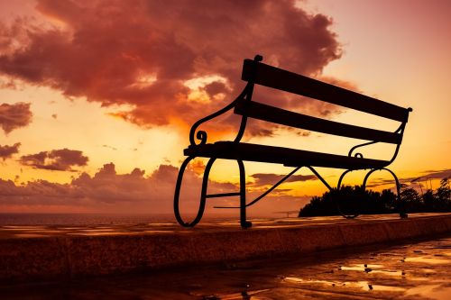 bench sunset sky