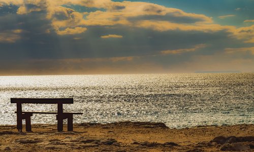 bench  sunset  sea