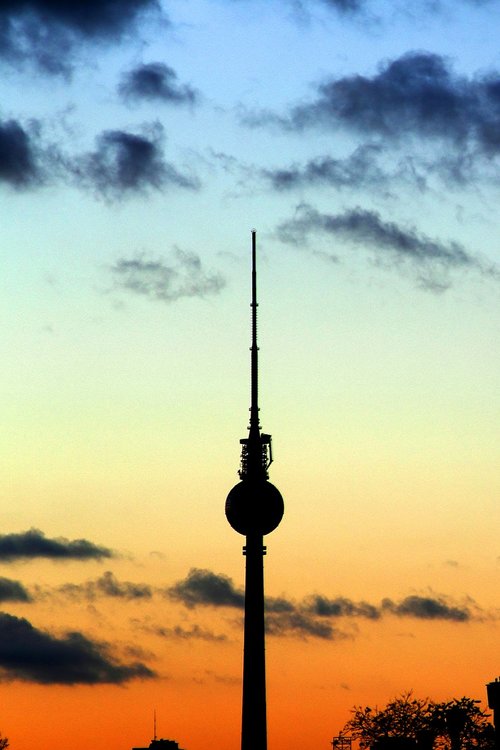 berlin  tv tower  sunset