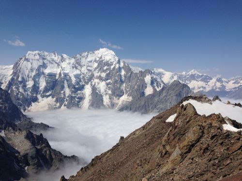 bezengi mountains clouds