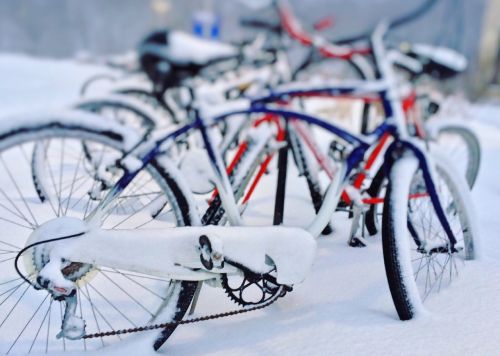 bicycles winter snow
