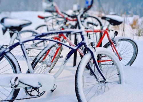 bicycles winter snow