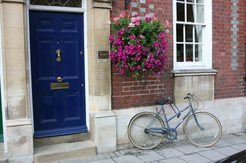 bike door vase of flowers