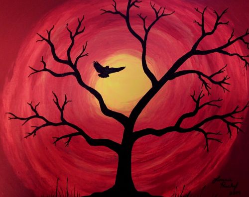 bird tree sunset