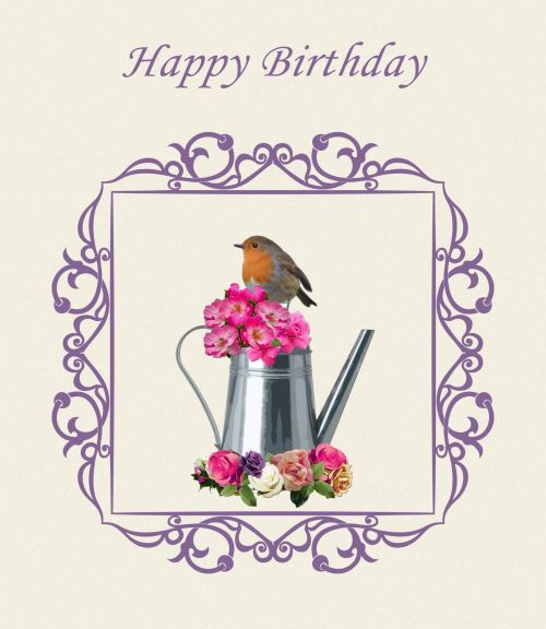 Birthday Card Bird Flowers