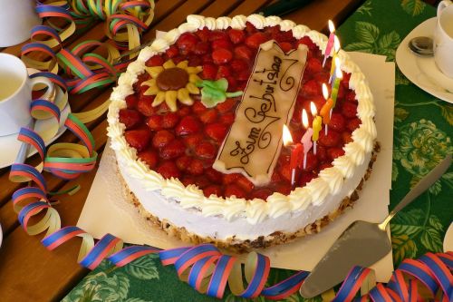 birthday table birthday cake strawberry pie