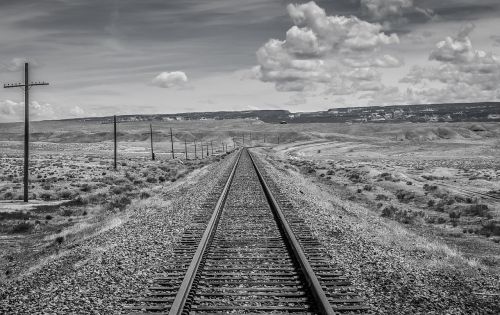 black and white utah train tracks