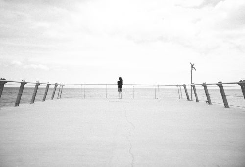 black and white beach pier
