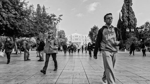 black and white street walking