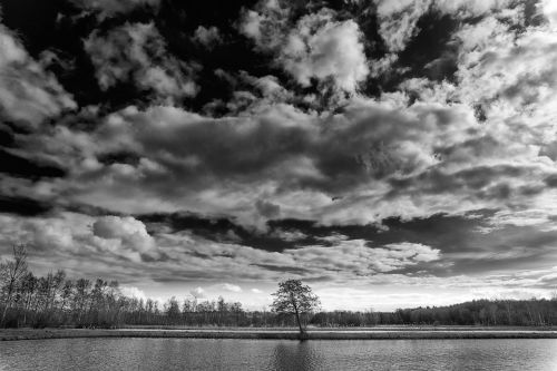 black and white sky mirroring