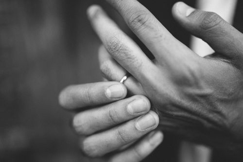 black and white hand wedding