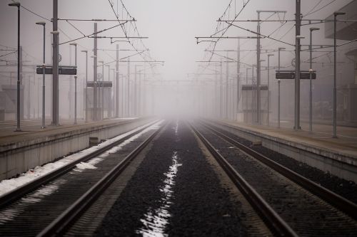 black and white railway track