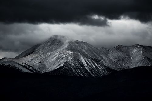 black and white dark mountain