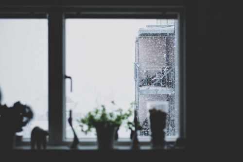 black and white window glass