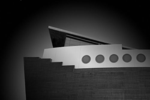 black and white design building