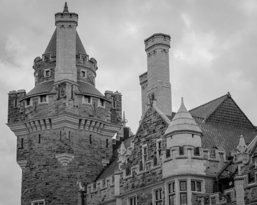 black and white castle architecture
