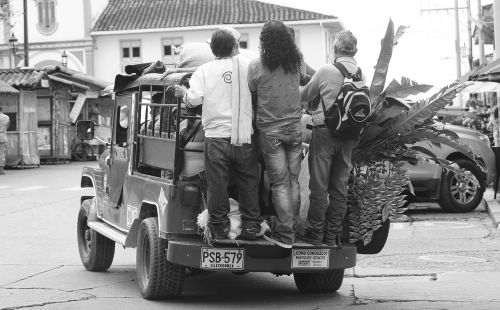 black and white means of transport in filandia jeep