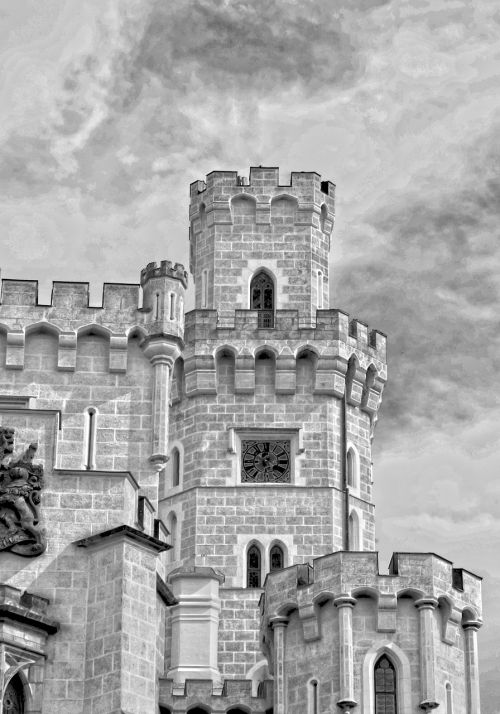 black and white tower castle