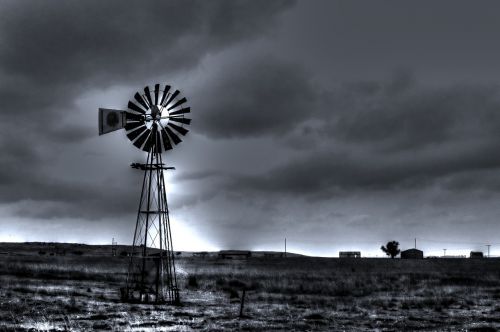 black and white landscape windmill country