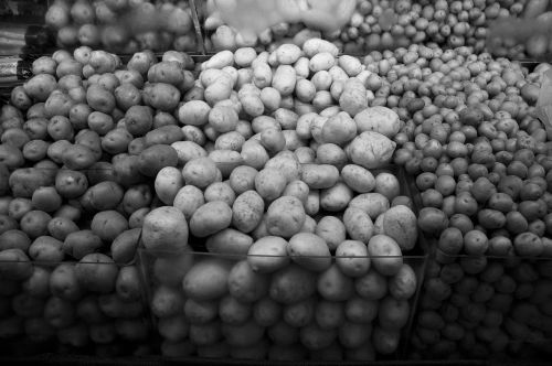 black and white photo supermarket vegetable