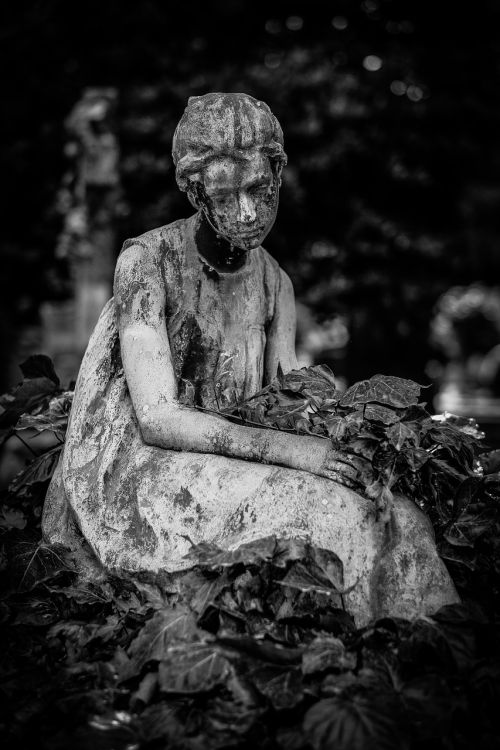 black white cemetery girl