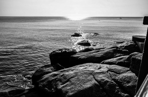 black white  sea  rock