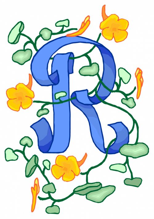 Flowery Blue Letter R