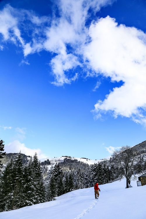 blue white clouds snow