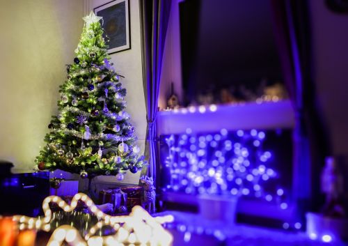 blue lights christmas tree