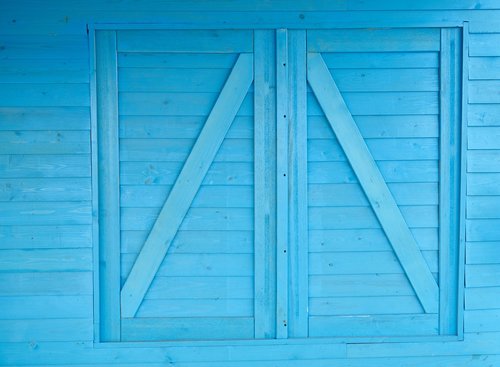 blue  door  window