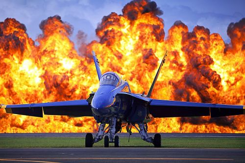 blue angels jet military wall of fire