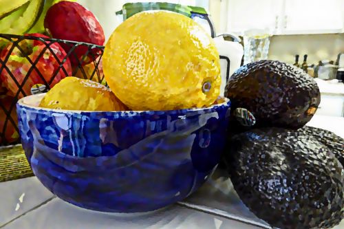 Blue Bowl Of Lemons
