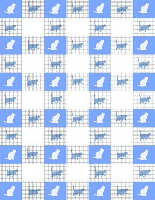 Blue Checkerboard Cat Pattern