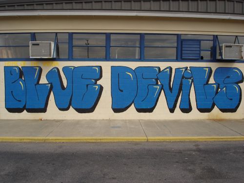 blue devil graffiti wall art
