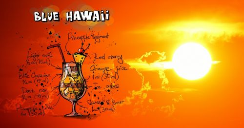 blue hawaii cocktail sunset