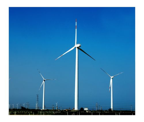 blue sky windmill white