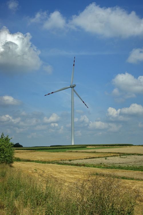 blue sky clouds windmill