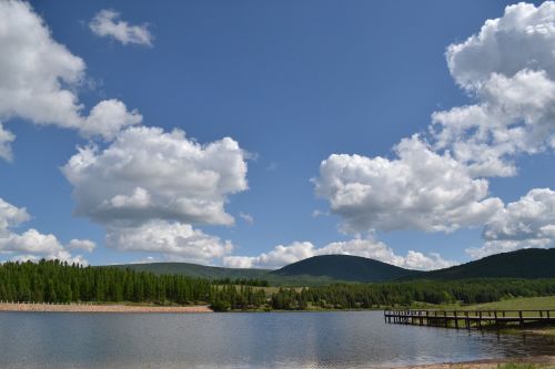 blue sky white cloud lake