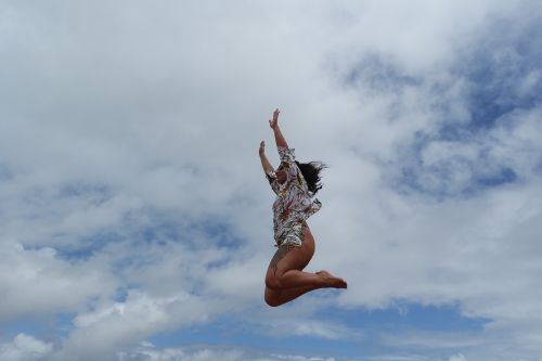 blue sky cloud jump