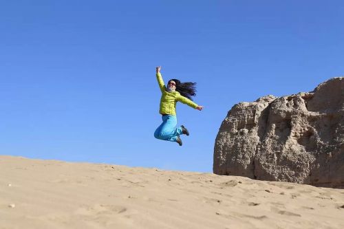 blue sky desert leap