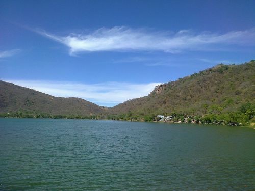 blue sky clouds lake