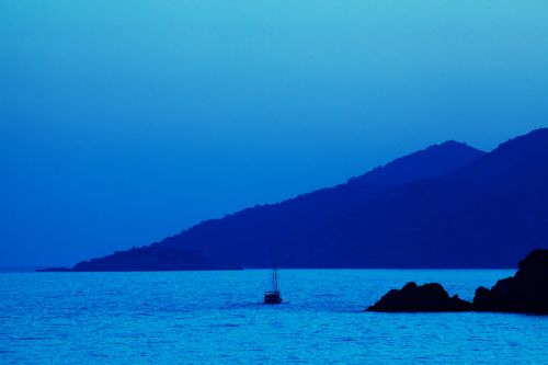 Blue Sunset And Boat