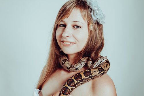boa constrictor  snake  woman