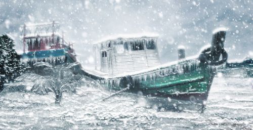 boat snow fishing