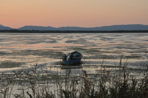 boat  pond  sunset