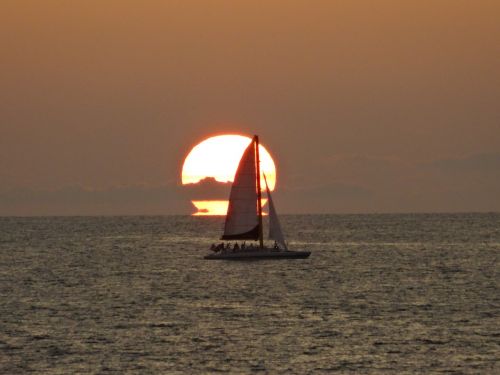 boat sunset mar